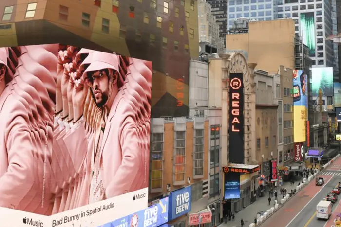 a billboard in Times Square with Bad Bunny